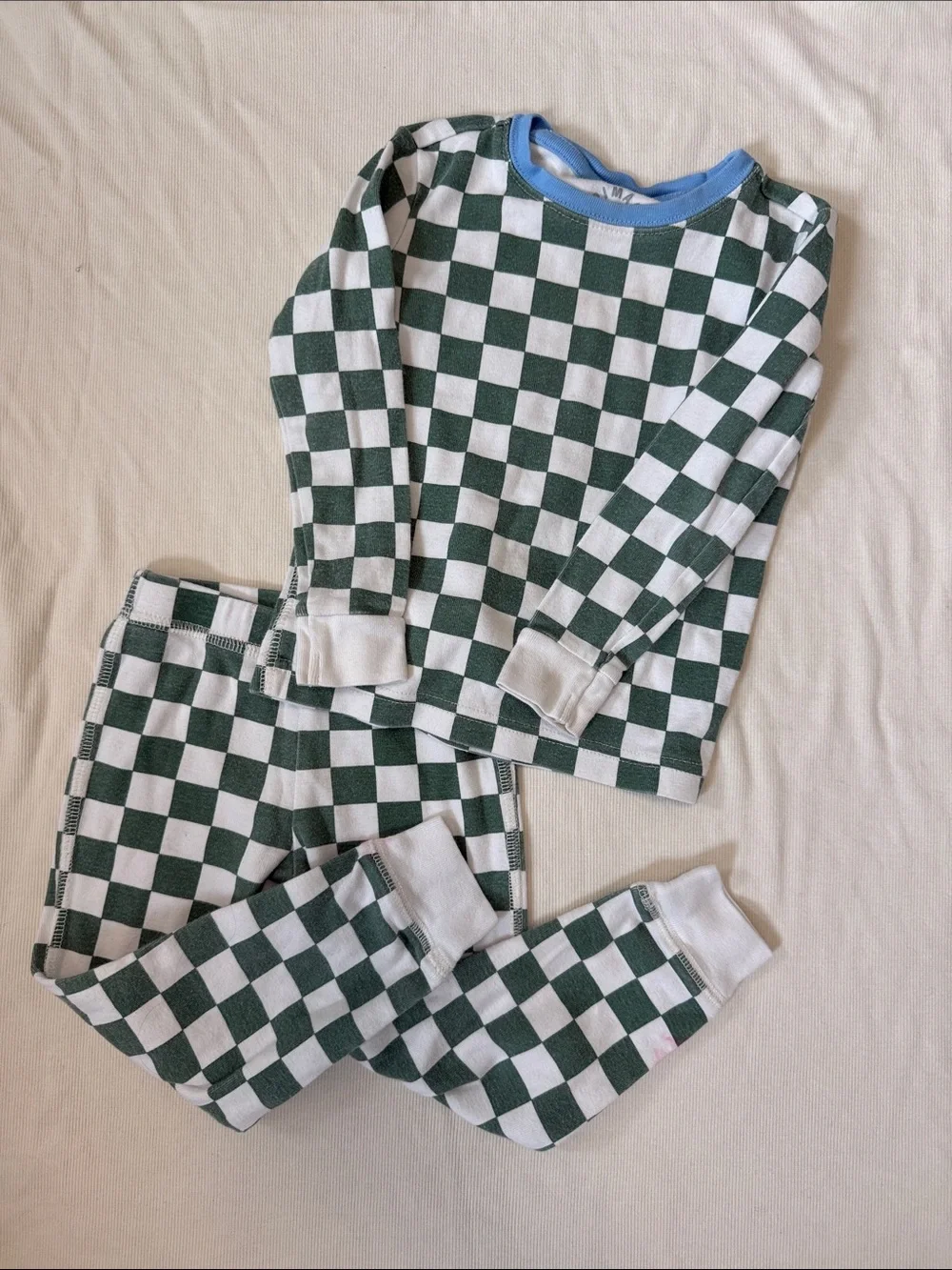 Primary Green and White Checkered Pajama Set (2-3y) *fair condition*